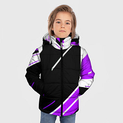 Куртка зимняя для мальчика Бело-фиолетовые полосы на чёрном фоне, цвет: 3D-светло-серый — фото 2