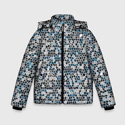 Куртка зимняя для мальчика Паттерн мозаика серый с голубым, цвет: 3D-черный