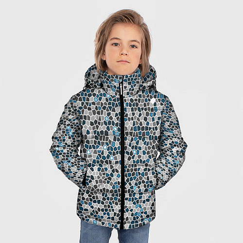 Зимняя куртка для мальчика Паттерн мозаика серый с голубым / 3D-Черный – фото 3