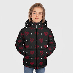 Куртка зимняя для мальчика Красные сердечки и белые точки на черном, цвет: 3D-красный — фото 2