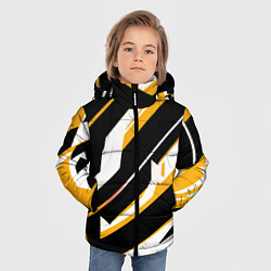 Куртка зимняя для мальчика Жёлто-белые широкие линии на чёрном фоне, цвет: 3D-красный — фото 2