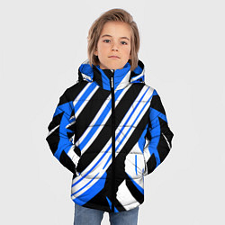 Куртка зимняя для мальчика Чёрно-синие полосы на белом фоне, цвет: 3D-светло-серый — фото 2