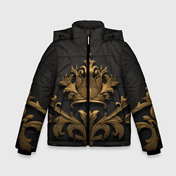 Куртка зимняя для мальчика Объемная золотая корона с узорами, цвет: 3D-черный