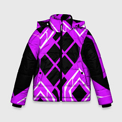 Куртка зимняя для мальчика Чёрные квадраты и белые полосы на фиолетовом фоне, цвет: 3D-черный