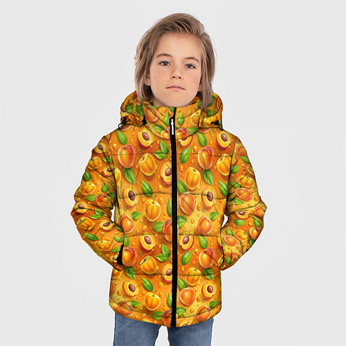 Зимняя куртка для мальчика Сочные сладкие абрикосы паттерн / 3D-Черный – фото 3