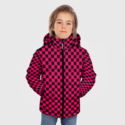 Куртка зимняя для мальчика Паттерн розовый клетка, цвет: 3D-черный — фото 2