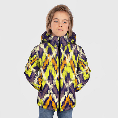 Зимняя куртка для мальчика Разноцветный ромбовидный орнамент / 3D-Черный – фото 3