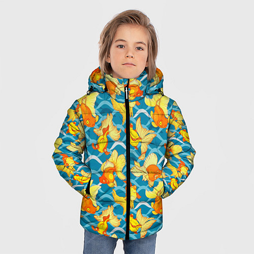Зимняя куртка для мальчика Разноцветные золотые рыбки / 3D-Черный – фото 3