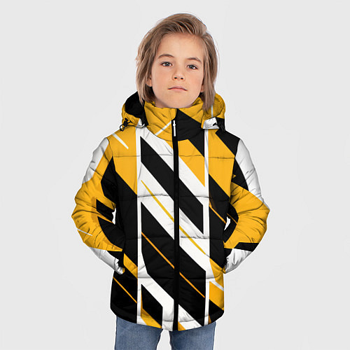 Зимняя куртка для мальчика Black and yellow stripes on a white background / 3D-Красный – фото 3