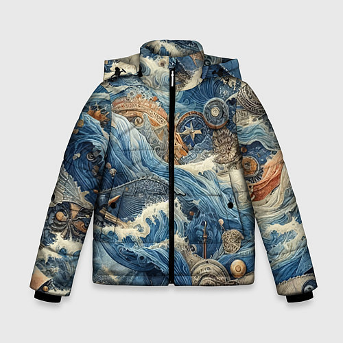 Зимняя куртка для мальчика Абстрактная композиция - нейросеть / 3D-Светло-серый – фото 1