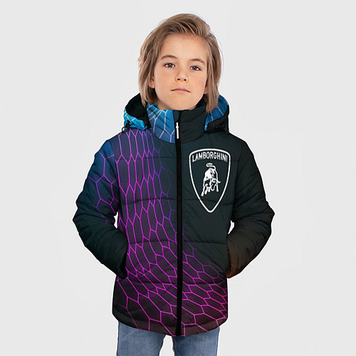 Зимняя куртка для мальчика Lamborghini neon hexagon / 3D-Черный – фото 3