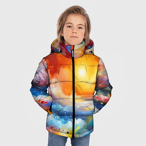 Зимняя куртка для мальчика Закат солнца - разноцветные облака / 3D-Черный – фото 3
