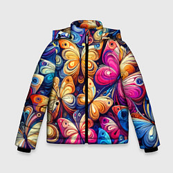 Куртка зимняя для мальчика Разноцветные бабочки - нейросеть, цвет: 3D-черный
