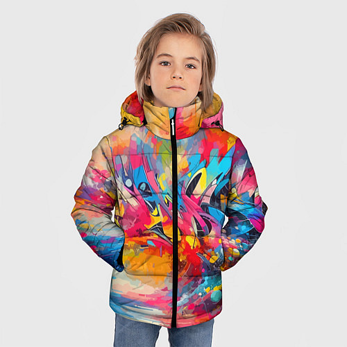 Зимняя куртка для мальчика Красочная абстракция - импрессионизм / 3D-Черный – фото 3