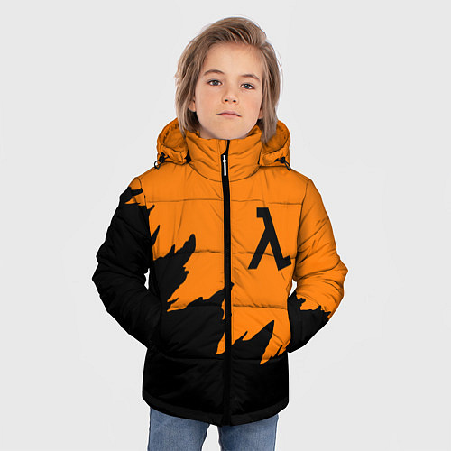 Зимняя куртка для мальчика Half life чёрно оранжевый / 3D-Черный – фото 3