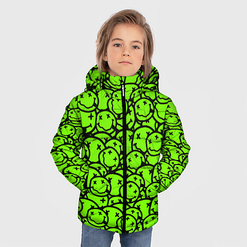 Зимняя куртка для мальчика Nirvana green logo smile / 3D-Черный – фото 3