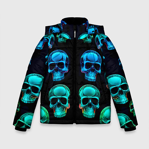 Зимняя куртка для мальчика Neon skulls - ai art pattern / 3D-Светло-серый – фото 1