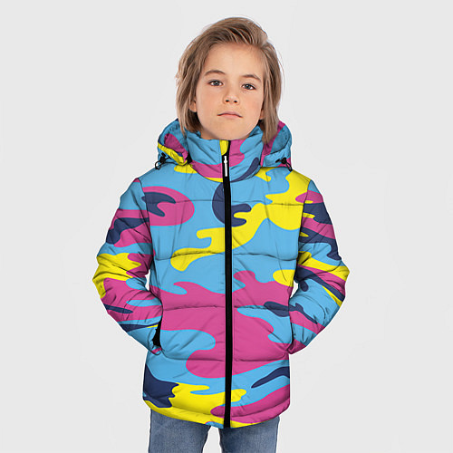 Зимняя куртка для мальчика Камуфляж: голубой/розовый/желтый / 3D-Светло-серый – фото 3