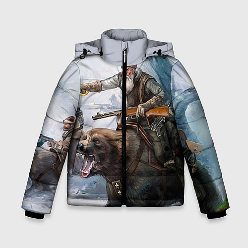 Зимняя куртка для мальчика Русский воин на медведе / 3D-Светло-серый – фото 1