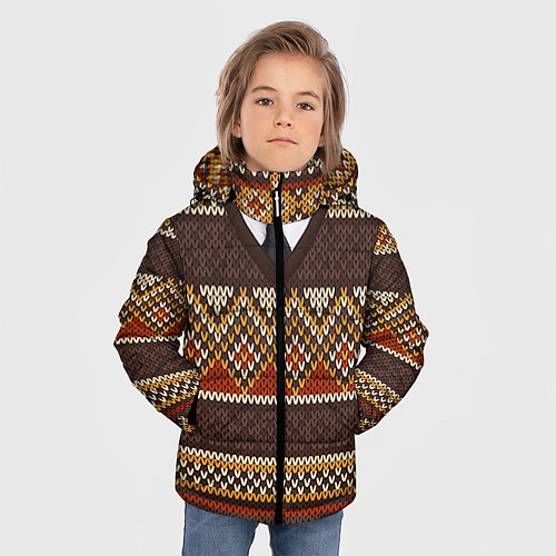 Зимняя куртка для мальчика Зимний узор с галстуком / 3D-Красный – фото 3