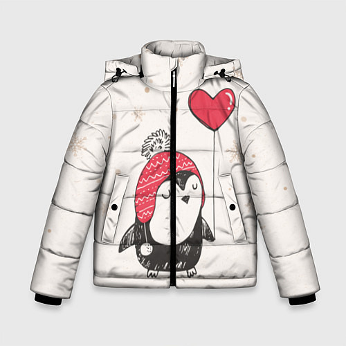 Зимняя куртка для мальчика Влюбленный пингвин / 3D-Светло-серый – фото 1