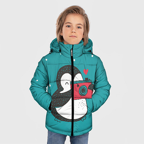 Зимняя куртка для мальчика Пингвин с фотоаппаратом / 3D-Черный – фото 3