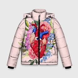 Куртка зимняя для мальчика Цветочное сердце, цвет: 3D-черный