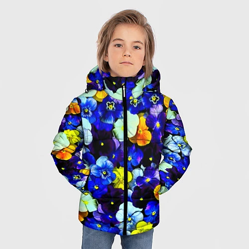 Зимняя куртка для мальчика Синие цветы / 3D-Черный – фото 3