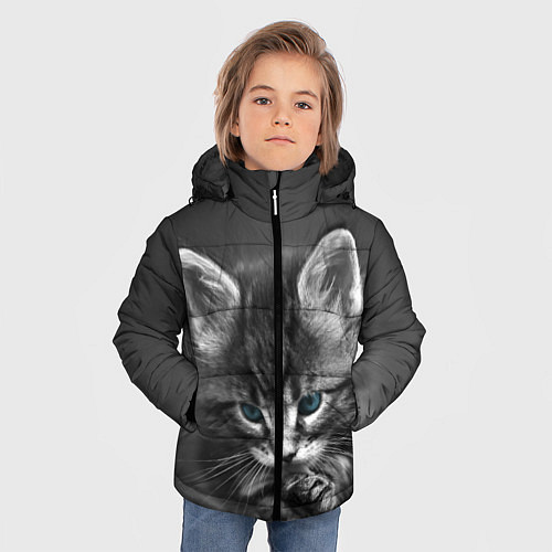 Зимняя куртка для мальчика Голубоглазый котенок / 3D-Черный – фото 3