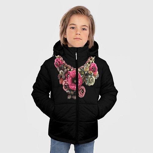 Зимняя куртка для мальчика Золото и цветы / 3D-Черный – фото 3