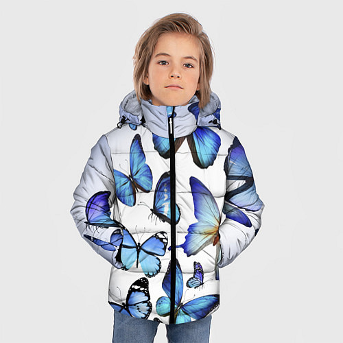 Зимняя куртка для мальчика Голубые бабочки / 3D-Черный – фото 3