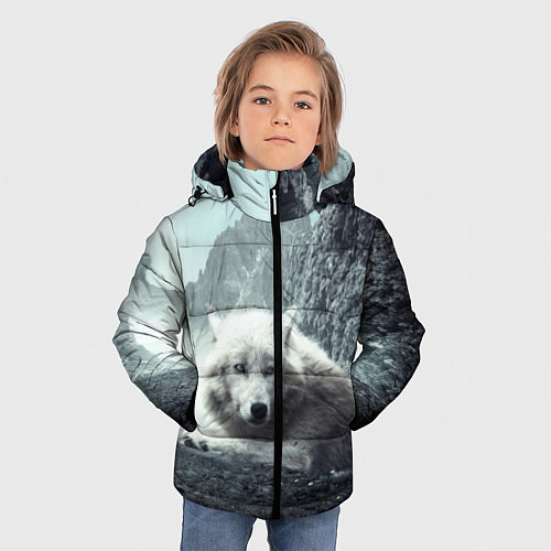 Зимняя куртка для мальчика Волк в горах / 3D-Красный – фото 3