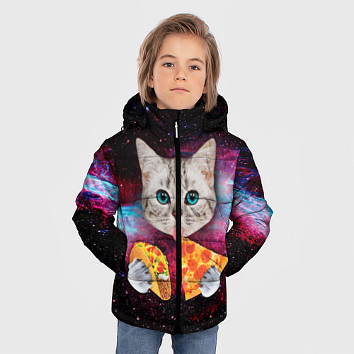Зимняя куртка для мальчика Кот с едой / 3D-Черный – фото 3