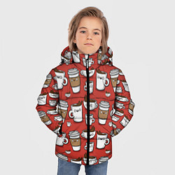 Куртка зимняя для мальчика Веселые чашки кофе, цвет: 3D-красный — фото 2