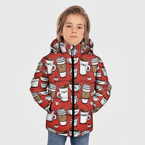 Зимняя куртка для мальчика Веселые чашки кофе / 3D-Черный – фото 3