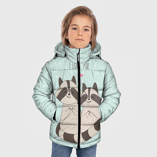 Зимняя куртка для мальчика Влюбленные еноты / 3D-Черный – фото 3