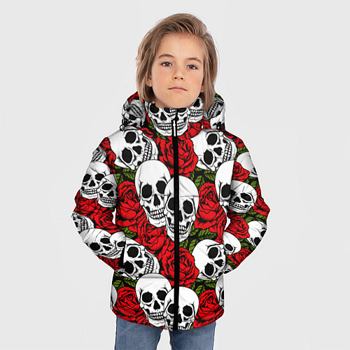Зимняя куртка для мальчика Черепа в розах / 3D-Черный – фото 3