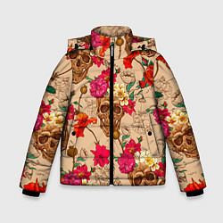 Куртка зимняя для мальчика Черепа в цветах, цвет: 3D-черный