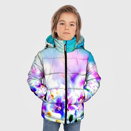 Зимняя куртка для мальчика Цветочное поле / 3D-Светло-серый – фото 3