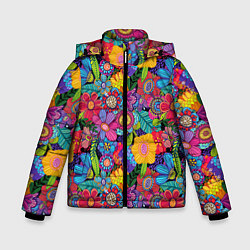 Куртка зимняя для мальчика Яркие цветы, цвет: 3D-черный