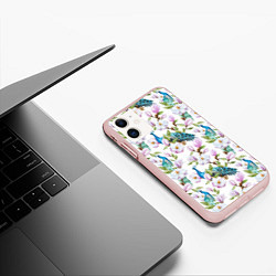 Чехол iPhone 11 матовый Цветы и бабочки 6, цвет: 3D-светло-розовый — фото 2