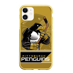 Чехол iPhone 11 матовый Pittsburgh Penguins, цвет: 3D-желтый