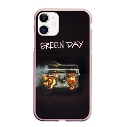 Чехол iPhone 11 матовый Green Day магнитофон в огне, цвет: 3D-светло-розовый