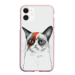 Чехол iPhone 11 матовый David Bowie: Grumpy cat, цвет: 3D-светло-розовый