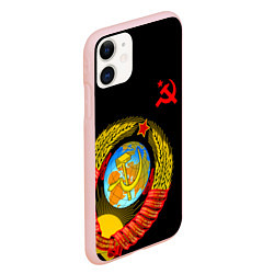 Чехол iPhone 11 матовый Герб СССР, цвет: 3D-светло-розовый — фото 2