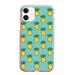 Чехол iPhone 11 матовый Веселые ананасы, цвет: 3D-светло-розовый
