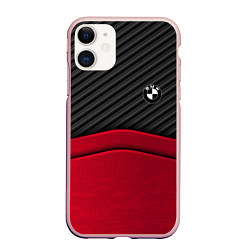 Чехол iPhone 11 матовый BMW: Race Style, цвет: 3D-светло-розовый