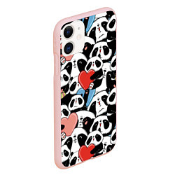Чехол iPhone 11 матовый Милые панды, цвет: 3D-светло-розовый — фото 2
