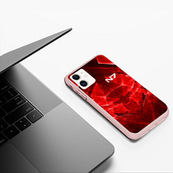 Чехол iPhone 11 матовый Mass Effect: Red Armor N7, цвет: 3D-светло-розовый — фото 2