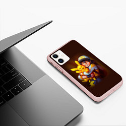Чехол iPhone 11 матовый Эш и пикачу, цвет: 3D-светло-розовый — фото 2